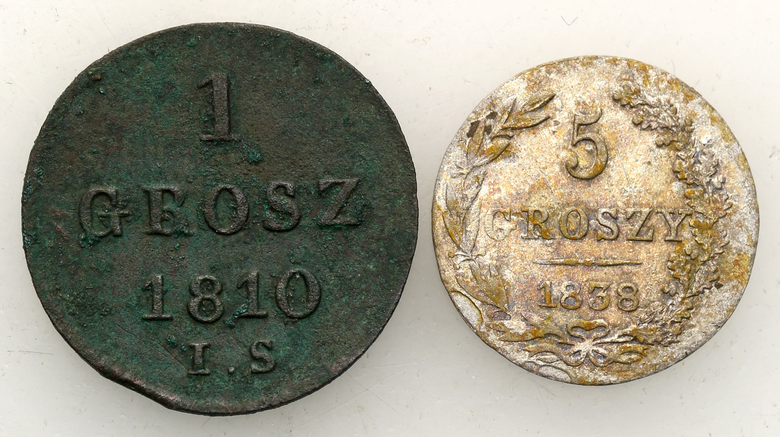 Polska XIX wiek, Księstwo Warszawskie. Grosz 1810, 5 groszy 1838, zestaw 2 monet